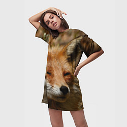 Футболка женская длинная Лис дремлет, цвет: 3D-принт — фото 2