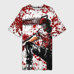 Футболка женская длинная Человек бензопила арт, цвет: 3D-принт