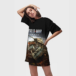 Футболка женская длинная World War Heroes логотип и танки, цвет: 3D-принт — фото 2