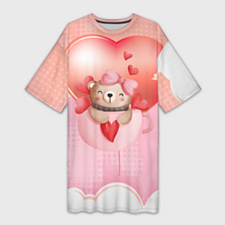 Женская длинная футболка Мишка в чашке с сердечком