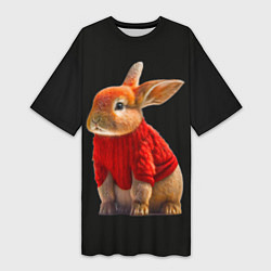 Женская длинная футболка Кролик в свитере