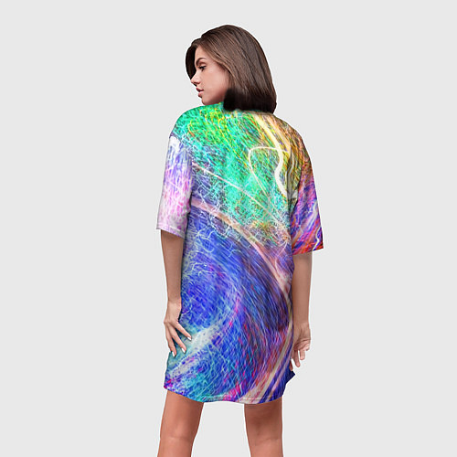 Женская длинная футболка Абстрактные разноцветные молнии / 3D-принт – фото 4
