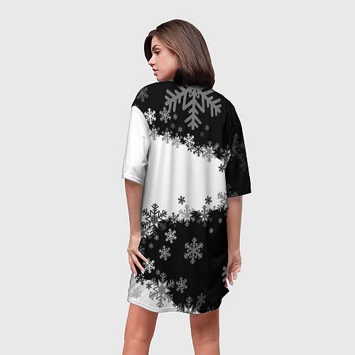 Женская длинная футболка Сноуборд черно-белый / 3D-принт – фото 4