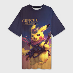 Футболка женская длинная Genchu impact, цвет: 3D-принт