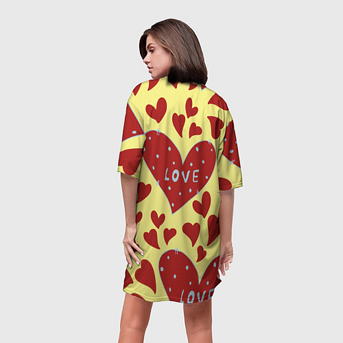 Женская длинная футболка Надпись love в красном сердце / 3D-принт – фото 4