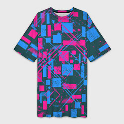 Женская длинная футболка Геометрическая абстракция из квадратов и прямоугол