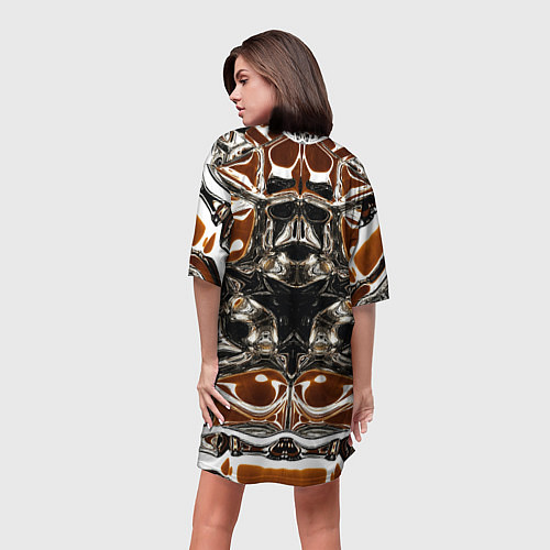 Женская длинная футболка Бело - коричневая абстракция / 3D-принт – фото 4