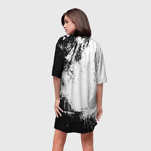 Женская длинная футболка Wednesday black and white / 3D-принт – фото 4