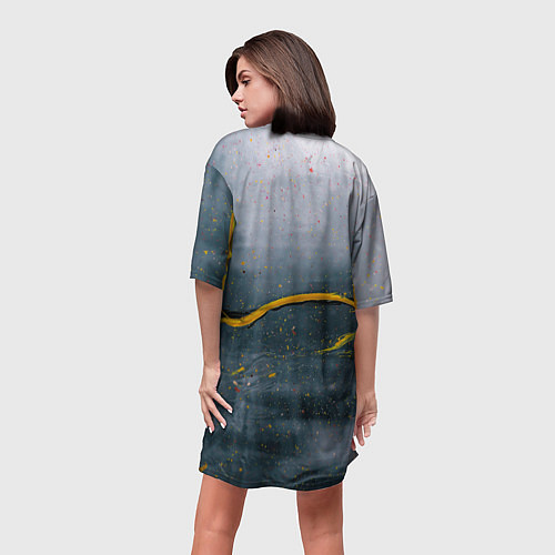Женская длинная футболка Серо-светлый абстрактный туман и краски / 3D-принт – фото 4