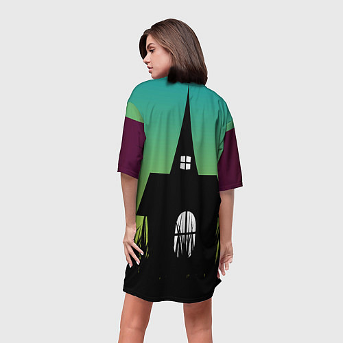 Женская длинная футболка Семейка Аддамс черный замок / 3D-принт – фото 4