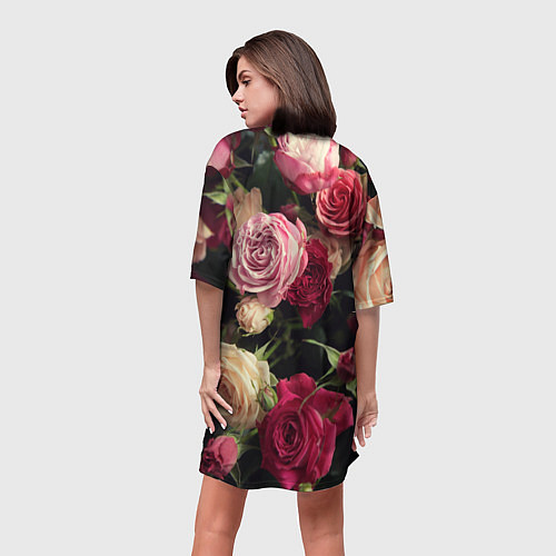 Женская длинная футболка Нежные кустовые розы / 3D-принт – фото 4