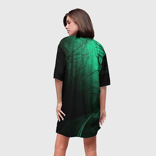 Женская длинная футболка Уэнсдэй зеленый лес / 3D-принт – фото 4