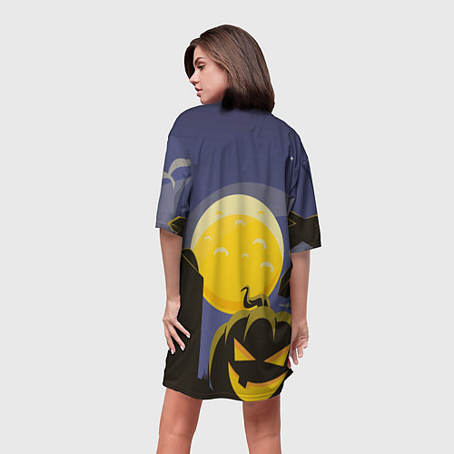 Женская длинная футболка Уэнсдэй на фоне луны / 3D-принт – фото 4