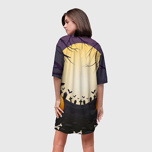 Женская длинная футболка Рисунок семейка Аддамс большая луна / 3D-принт – фото 4