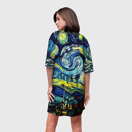 Женская длинная футболка Винсент ван Гог, звездная ночь / 3D-принт – фото 4