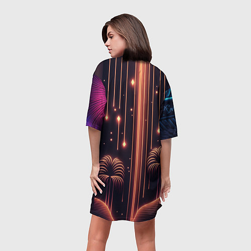 Женская длинная футболка Неоновый тропический дождь / 3D-принт – фото 4