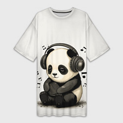 Женская длинная футболка Милая панда в наушниках