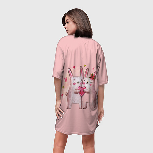 Женская длинная футболка Два зайчика с сердцем / 3D-принт – фото 4