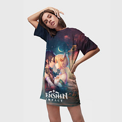 Футболка женская длинная Lumine and Xiao, цвет: 3D-принт — фото 2