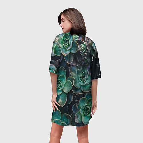 Женская длинная футболка Паттерн из множество зелёных цветов / 3D-принт – фото 4