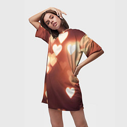 Футболка женская длинная Летящие сердечки, цвет: 3D-принт — фото 2