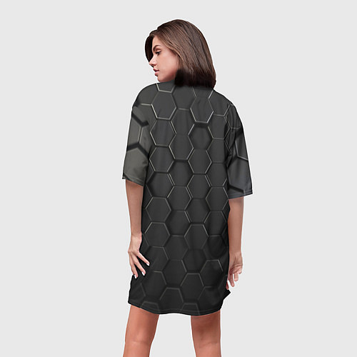 Женская длинная футболка Abstraction hexagon grey / 3D-принт – фото 4