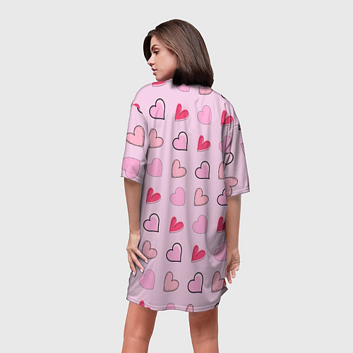 Женская длинная футболка Валентинки на нежно-розовом фоне / 3D-принт – фото 4