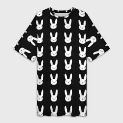 Футболка женская длинная Bunny pattern black, цвет: 3D-принт