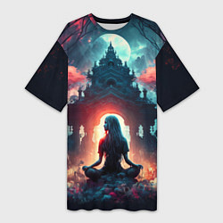 Футболка женская длинная Медитирующая девушка, цвет: 3D-принт