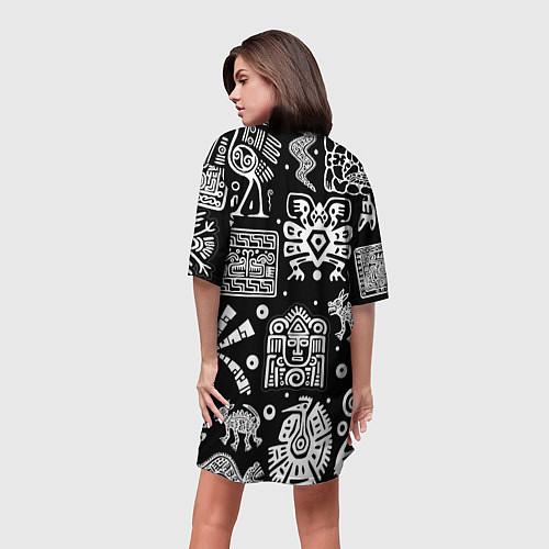 Женская длинная футболка Знаки племени Майя / 3D-принт – фото 4