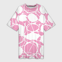 Футболка женская длинная Абстрактные белые овалы на розовом фоне, цвет: 3D-принт