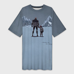 Женская длинная футболка Папа с ребенком идут в горы
