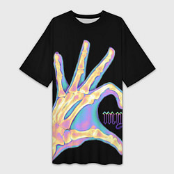 Футболка женская длинная Сердечко левой рукой - неоновый рентген, цвет: 3D-принт