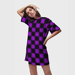 Футболка женская длинная Фиолетовый черный узор Шахматка, цвет: 3D-принт — фото 2