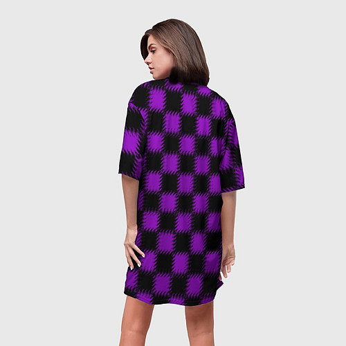 Женская длинная футболка Фиолетовый черный узор Шахматка / 3D-принт – фото 4