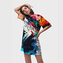 Футболка женская длинная Разноцветные мазки краски, цвет: 3D-принт — фото 2