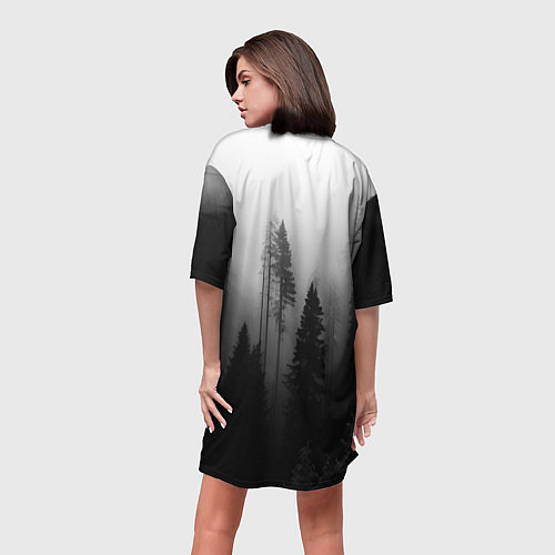 Женская длинная футболка Красивый лес и туман / 3D-принт – фото 4