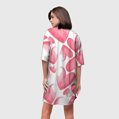 Женская длинная футболка Розовые акварельные сердца - паттерн / 3D-принт – фото 4