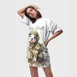 Футболка женская длинная Бойцовая пёс в военной форме, цвет: 3D-принт — фото 2