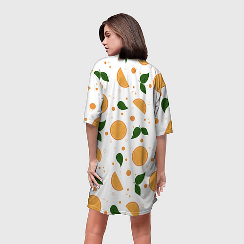 Женская длинная футболка Апельсины с листьями / 3D-принт – фото 4