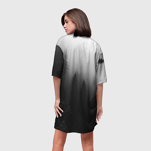 Женская длинная футболка Красивый туманный лес / 3D-принт – фото 4
