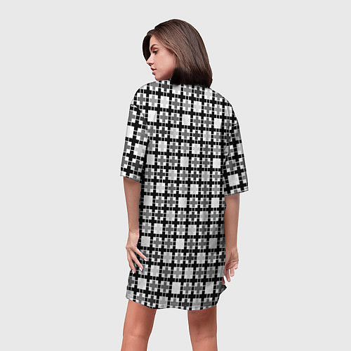 Женская длинная футболка Черно-белый геометрический мелкий узор / 3D-принт – фото 4