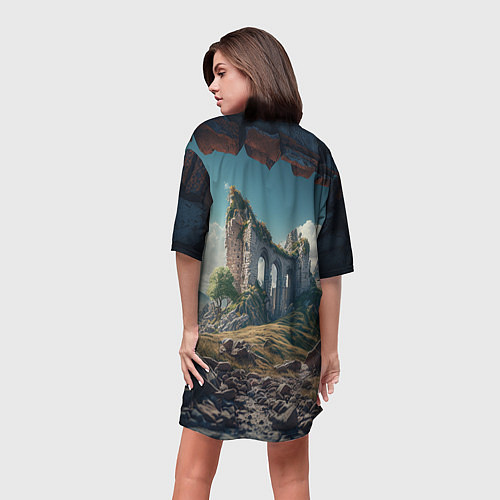 Женская длинная футболка Руины от нейросети / 3D-принт – фото 4
