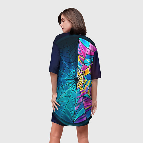 Женская длинная футболка Уэнсдей - окно ночной витраж - текстура зерна / 3D-принт – фото 4