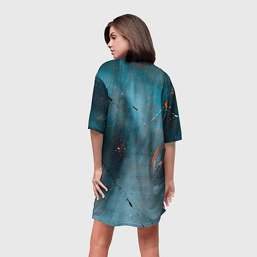 Женская длинная футболка Абстрактный синий туман, силуэты и краски / 3D-принт – фото 4