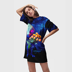 Футболка женская длинная Инопланетянин с букетом цветов, цвет: 3D-принт — фото 2
