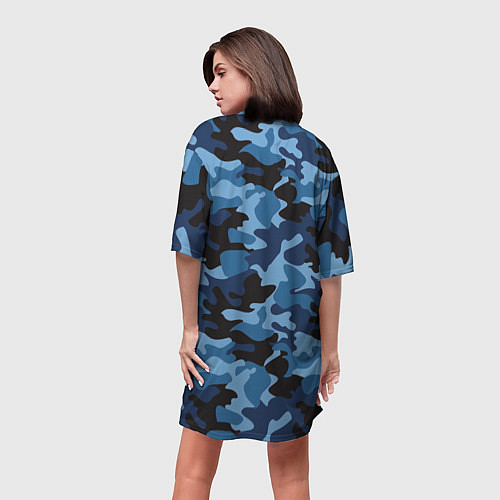 Женская длинная футболка Сине-черный камуфляж / 3D-принт – фото 4