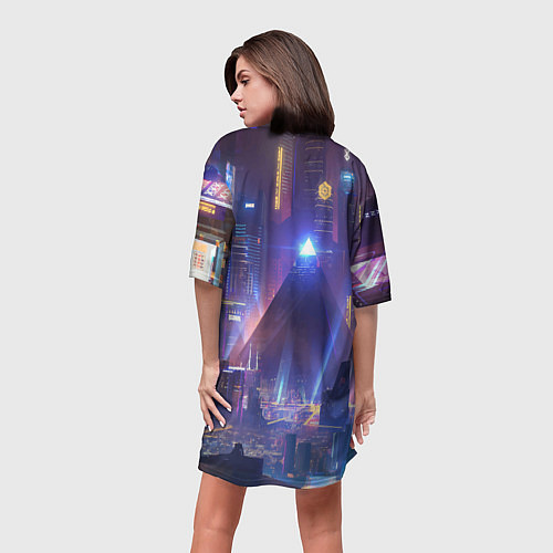 Женская длинная футболка Cyberpunk - brave girl - neural network / 3D-принт – фото 4