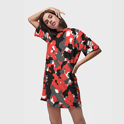 Футболка женская длинная Красно-черный камуфляж, цвет: 3D-принт — фото 2