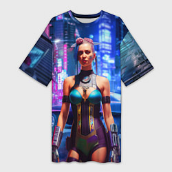 Женская длинная футболка Cyberpunk 2077 - neural network